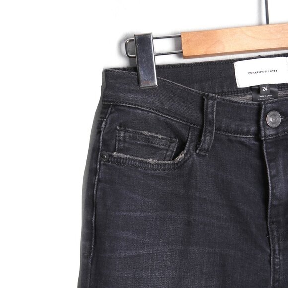 Current Elliott The Stiletto Skinny Jeans Ripped Knee Distressed Denim Black - Picture 9 of 13